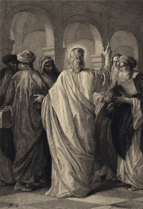 Jesus conversa com os doutores de after Albert Robida