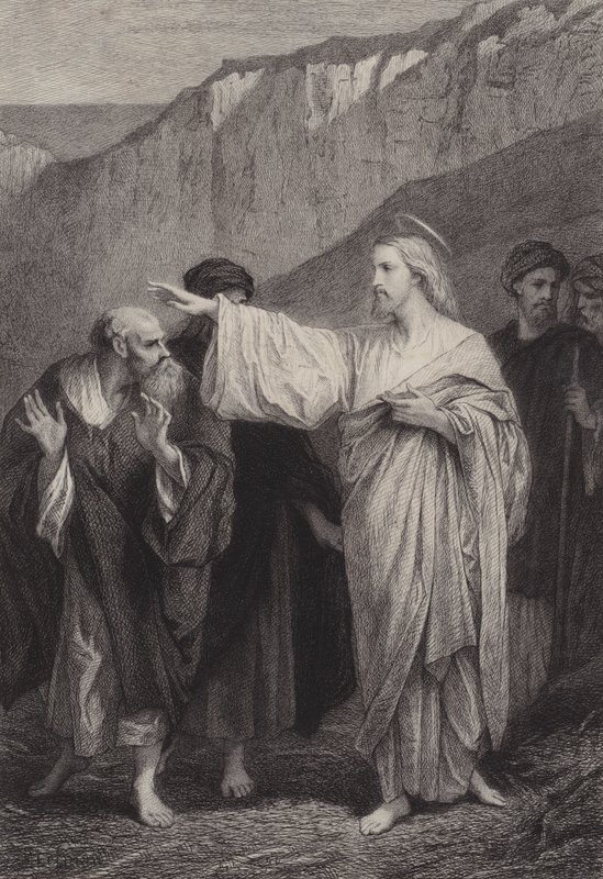 Jesus dá a Pedro a sua carga de after Albert Robida