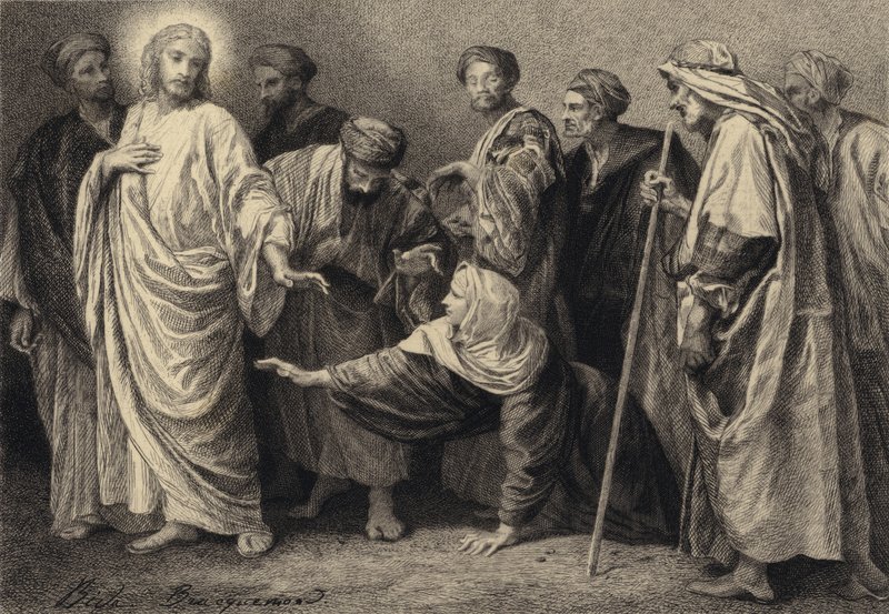 Jesus cura uma mulher de after Albert Robida