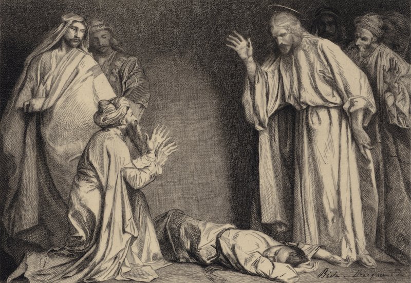 Jesus cura a criança possuída de after Albert Robida