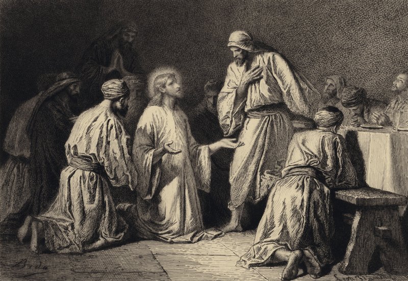 Jesus orando no meio de seus discípulos de after Albert Robida