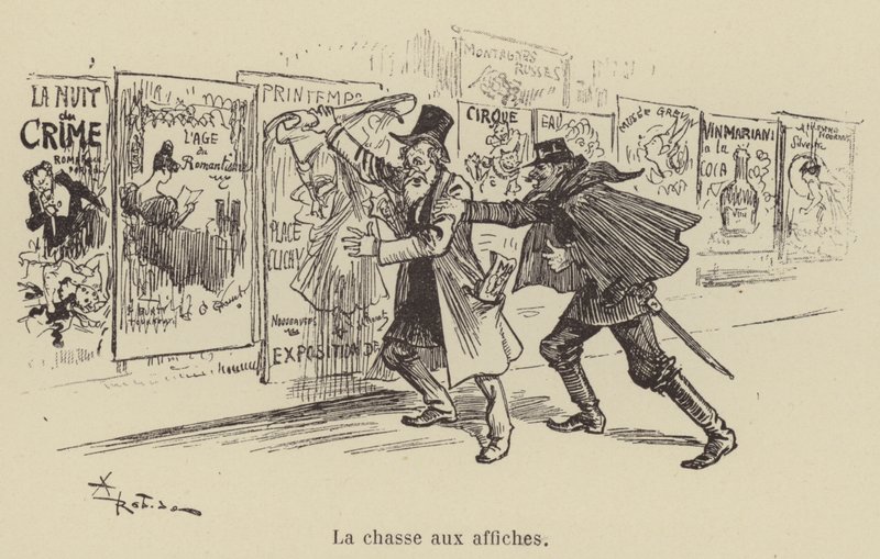A caça de cartazes de after Albert Robida