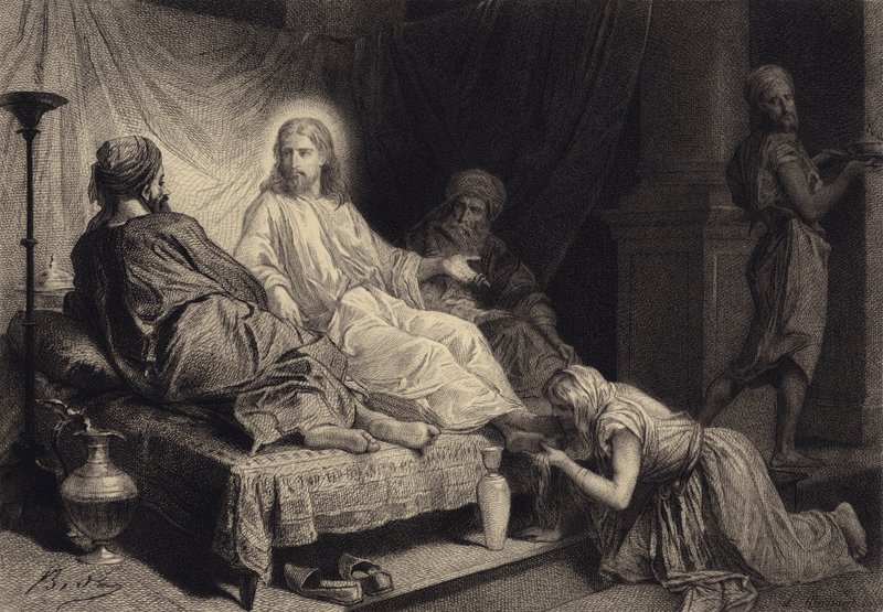 Madalena aos pés de Jesus de after Albert Robida