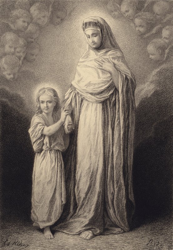 O menino Jesus e sua mãe de after Albert Robida