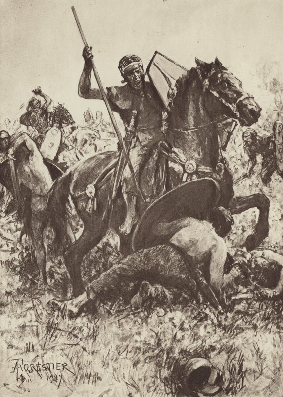 Cavalaria Auxiliar atacando Tribos Alemães de after Amedee Forestier