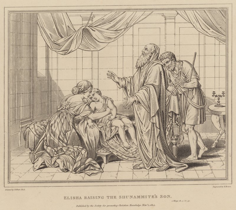 Eliseu ressuscitando o Filho de Shunammites, 2 Reis de after Benjamin West