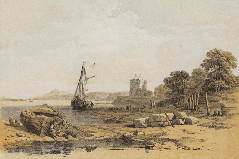 Castelo de Barnbougle (chromolitho) de after C. Stanfield