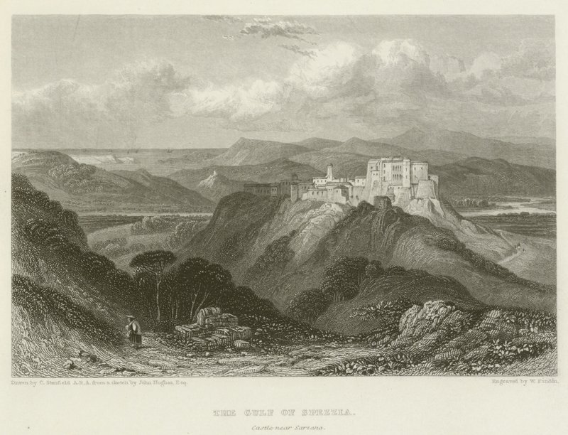 O golfo de Spezzia, castelo perto de Sarzana de after C. Stanfield