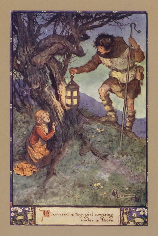 Descoberto uma menina pequena encolhida sob um espinho de after Charles Edmund Brock