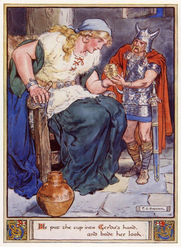 Ele colocou o copo na mão de Gerda e pediu que ela olhasse de after Charles Edmund Brock