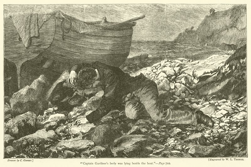 O corpo do Capitão Gardiners estava deitado ao lado do barco de after Charles Green