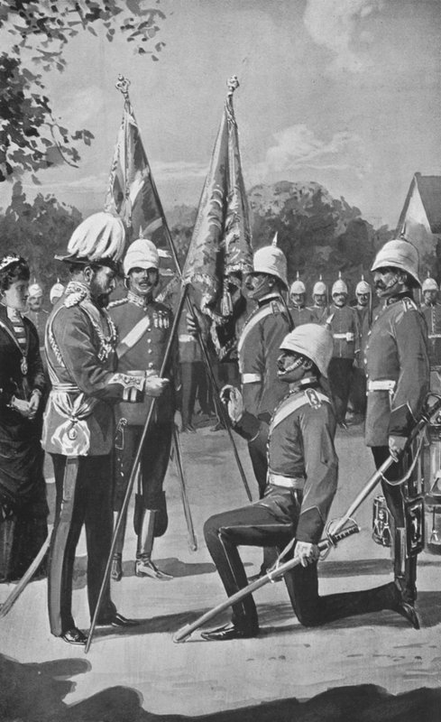 Rei Eduardo Apresentando Cores aos Fusiliers Reais Galeses, 16 de agosto de 1880 de after Charles Mills Sheldon