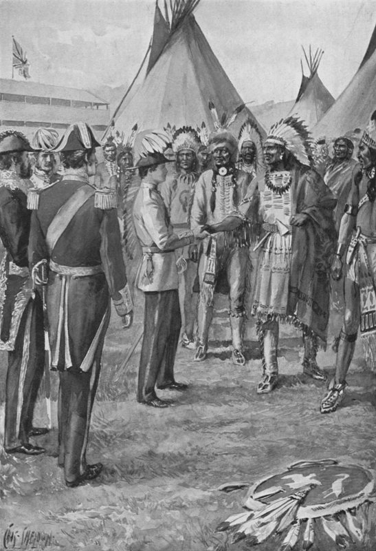 The Red Mans Welcome, o Príncipe de Gales no Canadá, 1860 de after Charles Mills Sheldon