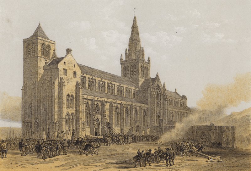 Catedral de Glasgow (St Mungos), Exterior (chromolitho) de after David Roberts