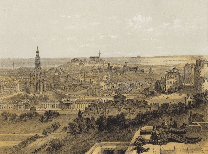 Vista de Edimburgo do castelo (chromolitho) de after David Roberts