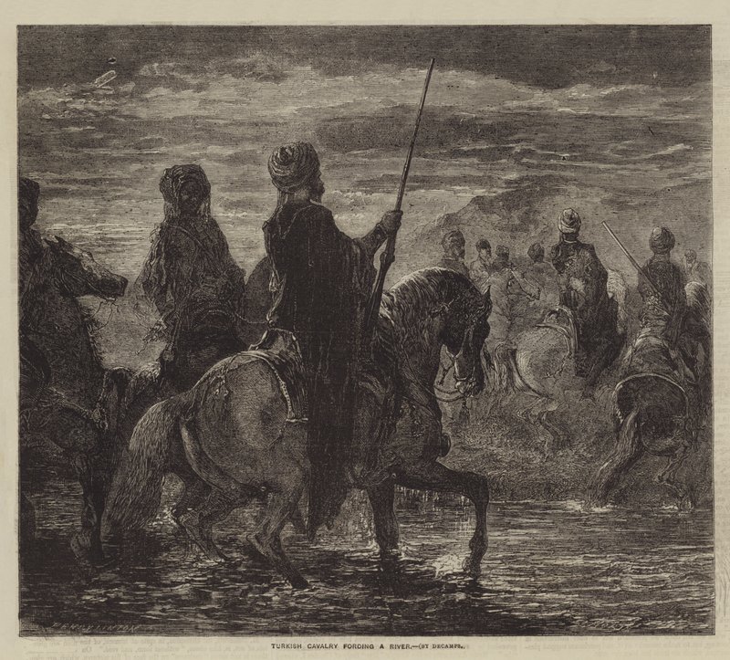 Cavalaria turca vadeando um rio de after Edmond Morin