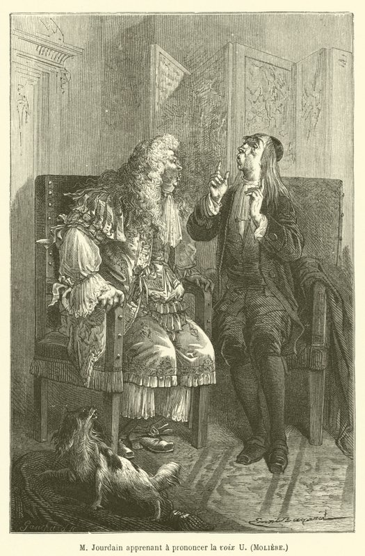 Sr. Jourdain aprendendo a pronunciar a voz U, Moliere de after Emile Antoine Bayard