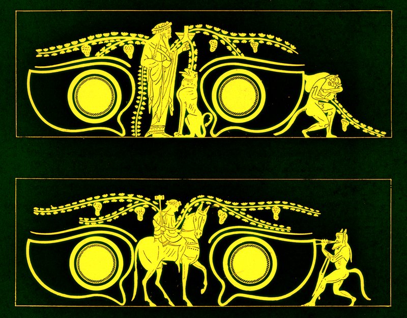 Dionysos, Hephaistos e sátiros, ilustração de Grego Vaso Pinturas por JE Harrison e DS MacColl, publicado em 1894 (digitaly enhanced image) de after English School