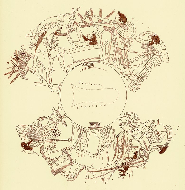 Herakles e Eurystheus, ilustração de pinturas em vasos gregos por JE Harrison e DS MacColl, publicado em 1894 (imagem aprimorada digitalmente) de after English School