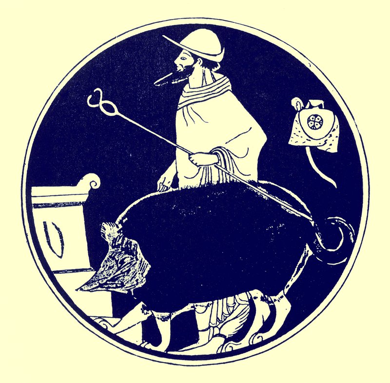 Hermes e o cachorro mascarado, ilustração de Grego Vase Paintings por JE Harrison e DS MacColl, publicado em 1894 (imagem aprimorada digitalmente) de after English School