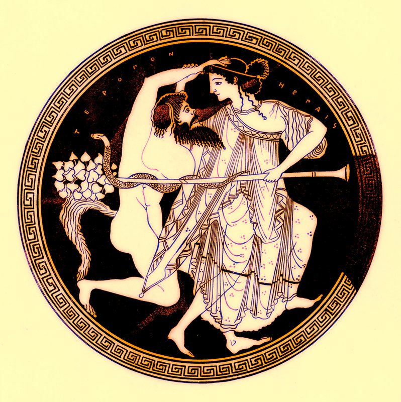 Sátiro e Maenad, ilustração da Greek Vase Paintings por JE Harrison e DS MacColl, publicada em 1894 (imagem digitalmente melhorada) de after English School
