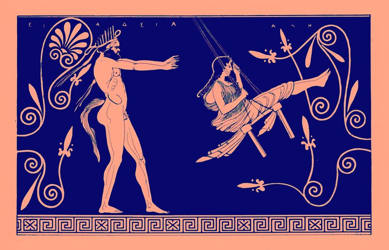 Silen swinging maiden, ilustração da Greek Vase Paintings por JE Harrison e DS MacColl, publicada em 1894 (imagem digitalmente melhorada) de after English School