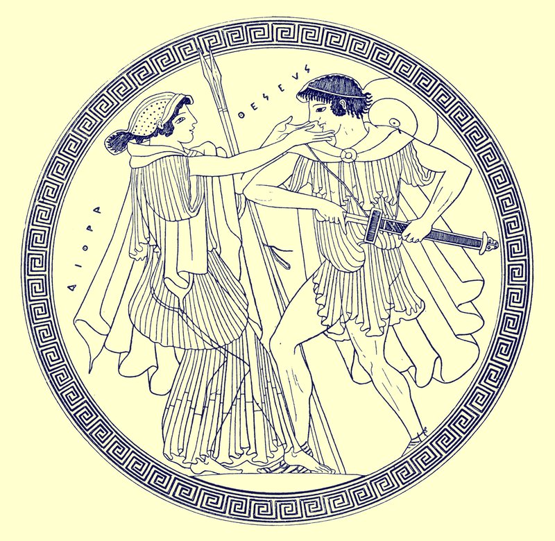 Theseus e Aethra, ilustração da Greek Vase Paintings por JE Harrison e DS MacColl, publicou 1894 (imagem digitalmente melhorada) de after English School
