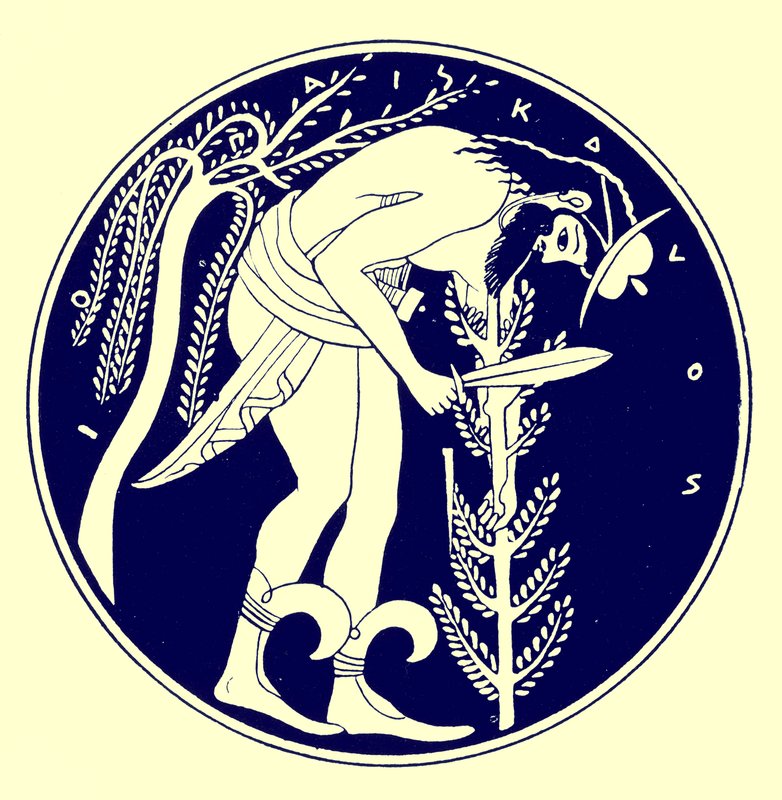 Woodman no trabalho, ilustração de pinturas de vaso grego por JE Harrison e DS MacColl, publicado em 1894 (imagem aprimorada digital) de after English School