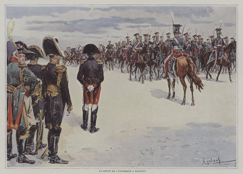 Napoleão revendo tropas do cavalo leve polonês em Bayonne de after Felicien baron de Myrbach Rheinfeld