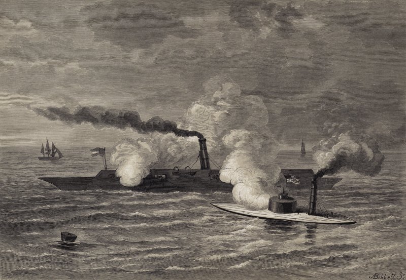 Ataque do monitor no Merrimack de after Felix Octavius Carr Darley