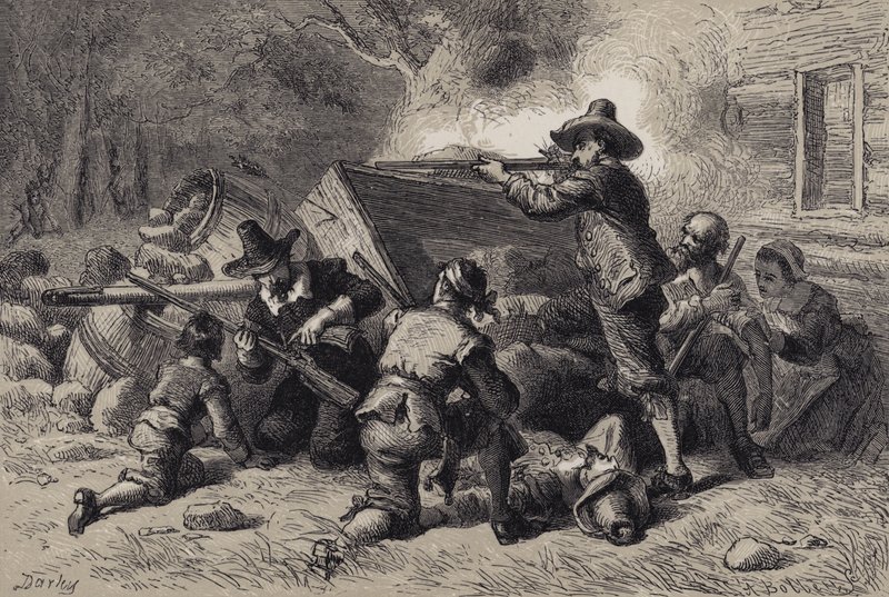 Virginianos se defendendo contra índios de after Felix Octavius Carr Darley