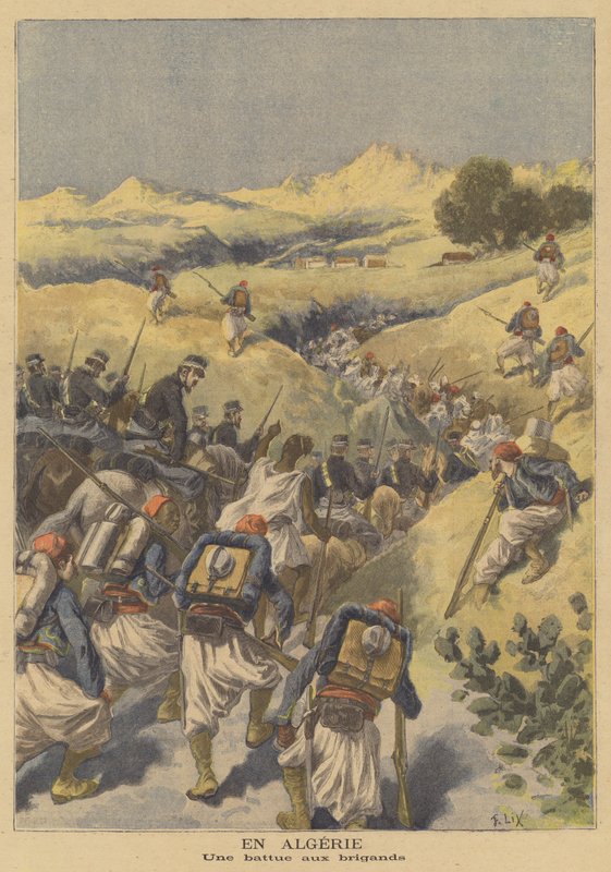 Tropas francesas caçam bandidos na Argélia de after Frederic Theodore Lix