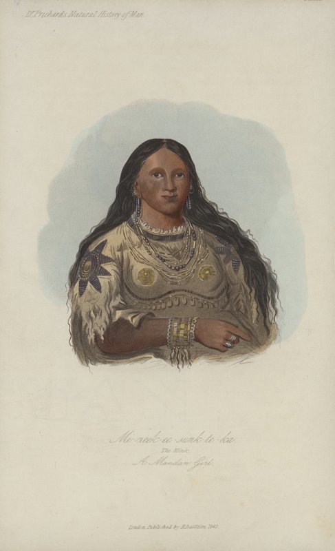 Mi-neek-ee-sunk-te-ka, o vison, uma garota mandan (aquatint) de after George Catlin
