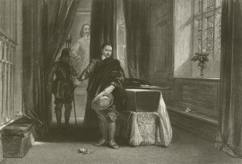 Cromwell vendo o corpo de Charles I, Uma sombra se moveu pela testa dele de after George Cattermole
