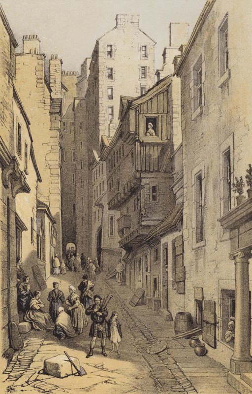 Fleshmarket Close, Edimburgo (cromolito) de after George Cattermole