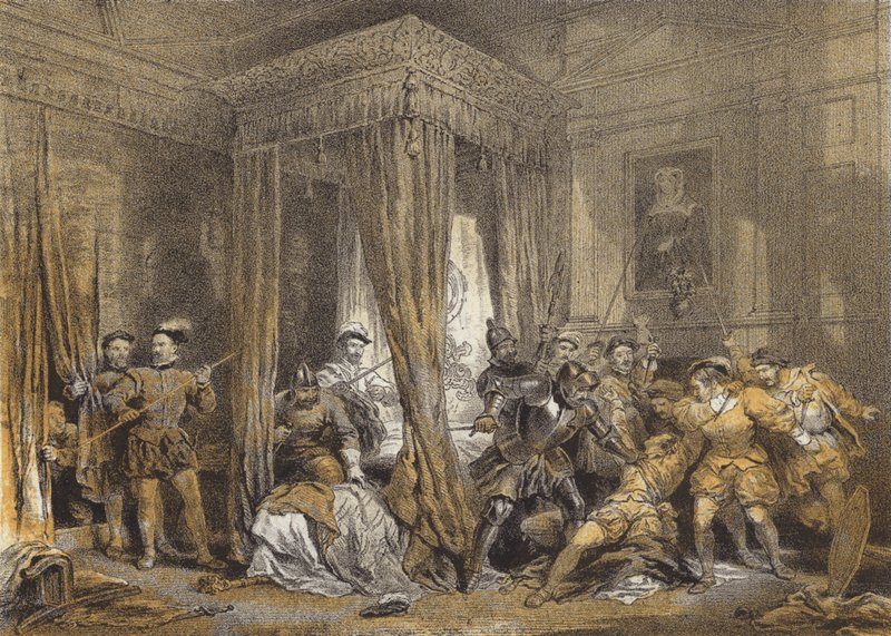Queen Marys cama-câmara, Holyrood (chromolitho) de after George Cattermole