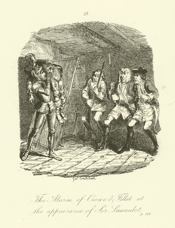 Ilustração para grevas de Lancelote por Tobias Smollett de after George Cruikshank