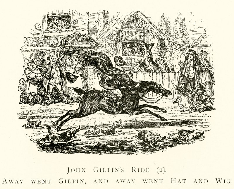 John Gilpins Ride (2), Away foi Gilpin, e foi chapéu e peruca de after George Cruikshank