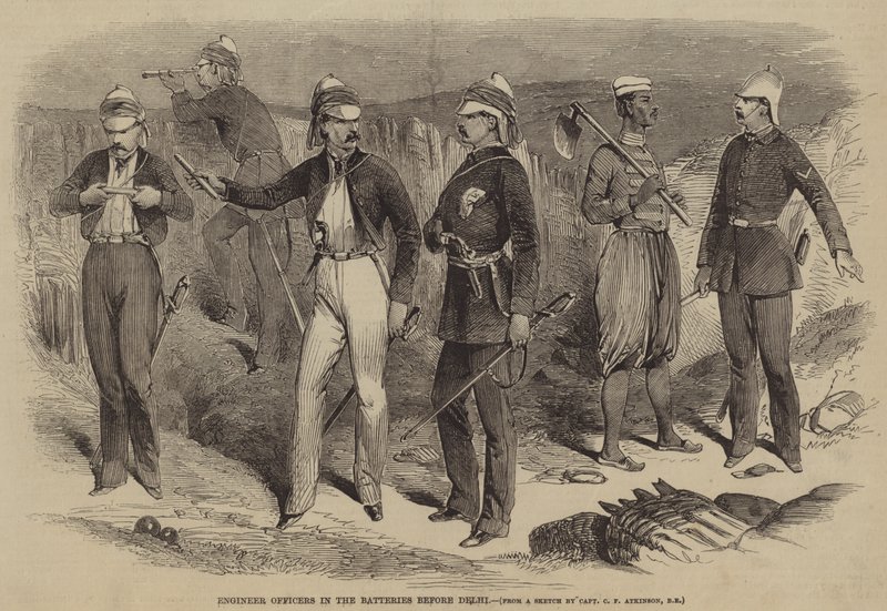 Oficiais de engenheiro nas baterias antes de Delhi de after George Francklin Atkinson