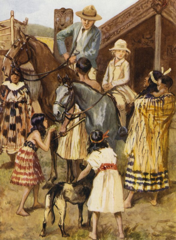Visitantes em uma aldeia Maori (Mow-ree) de after Gordon Frederick Browne
