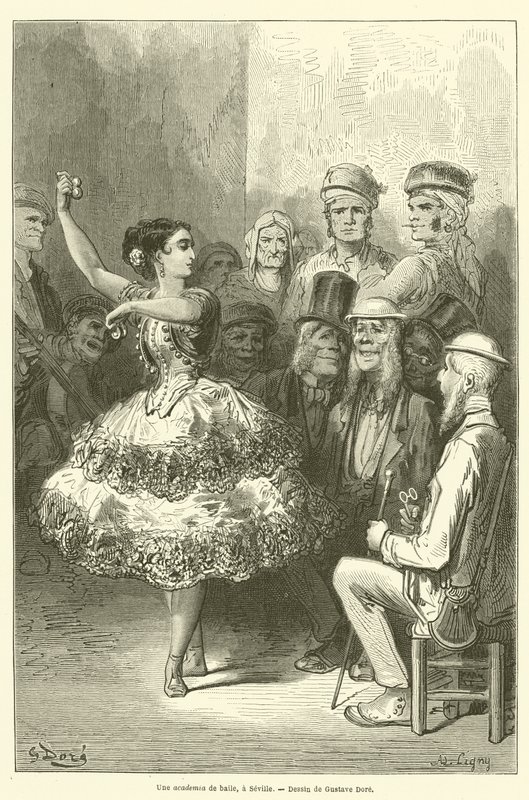 Uma academia de baile, em Sevilha de Gustave after Dore