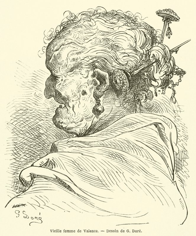 Mulher velha de Valência de Gustave after Dore