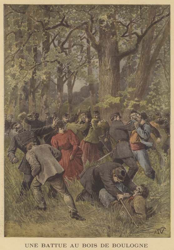 Confronto entre policiais e vagabundos no Bois de Boulogne de after Henri Meyer