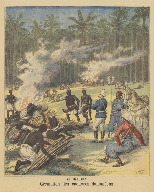 Cremação dos corpos dos Daomeans mortos, Daomé de after Henri Meyer