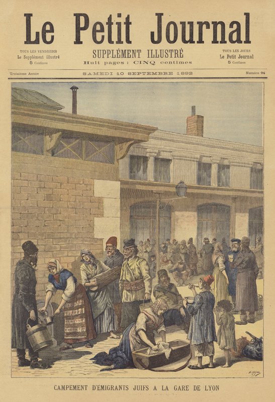 Acampamento de emigrantes judeus para a América na Gare de Lyon de after Henri Meyer