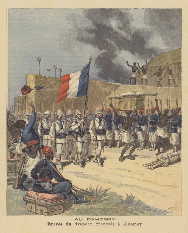 Entrada da bandeira francesa em Abomey, Daomé de after Henri Meyer