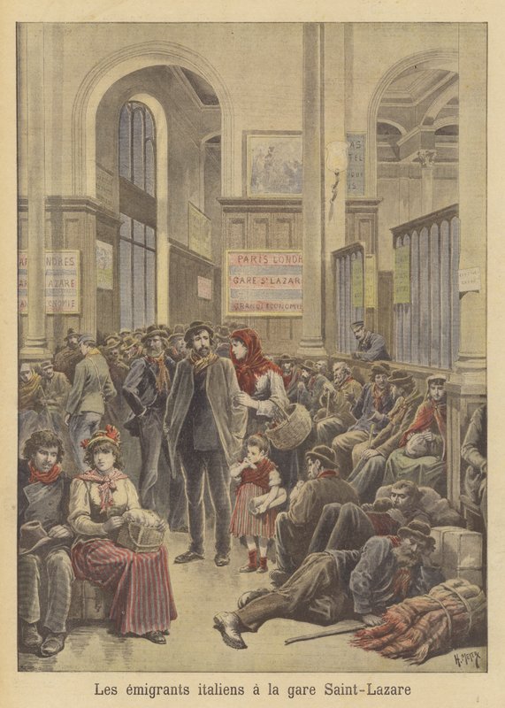 Emigrantes italianos para a América na Gare Saint-Lazare de after Henri Meyer