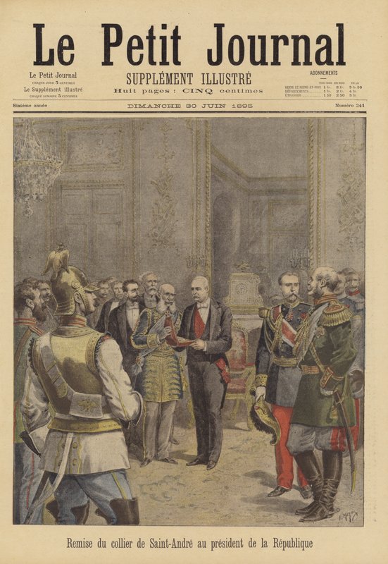 Presidente Faure da França recebendo a ordem de Santo André do embaixador russo de after Henri Meyer