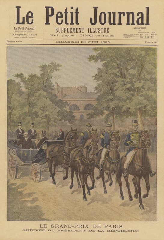 O Presidente da França chegando para assistir a corrida de cavalos do Grand Prix de Paris de after Henri Meyer