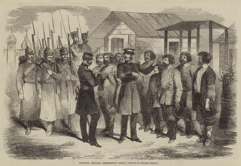 Desenho de conscritos russos de after Horace Vernet
